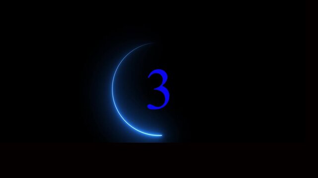Glowing Number 3 Neon Light Icon on Black Background