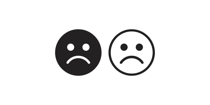 Two sad face emoticons, one filled and one outline, on transparent background for emotional expression design.