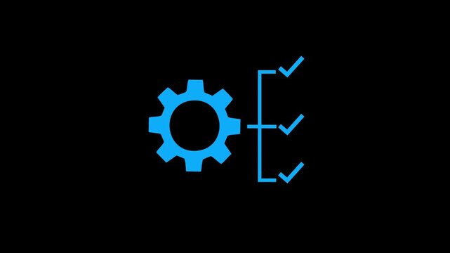 Settings checklist icon showing a gear with verified options. Represents configuration, system setup, task completion, and process management.