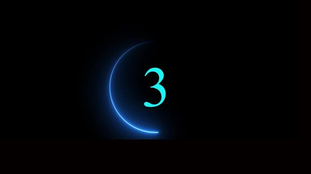 Glowing Number 3 Neon Light Icon on Black Background