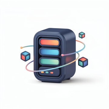 3D server icon representing cloud computing and data storage technology concepts