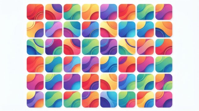 Set of colorful rounded square abstract pattern icons arranged in a neat grid layout