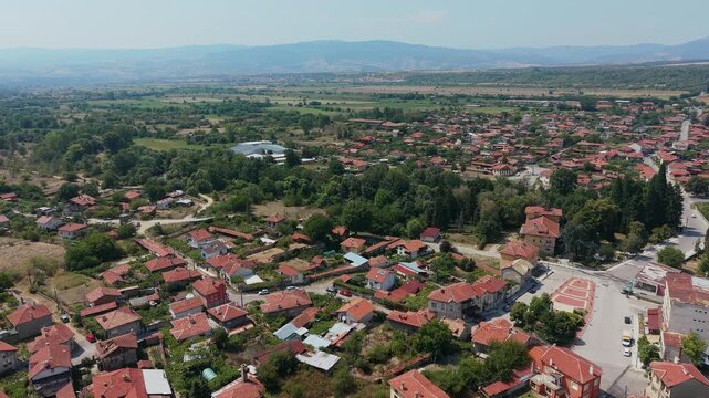Aerial view of Stob village houses in Bulgaria