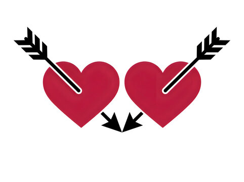 Two red hearts pierced by arrows