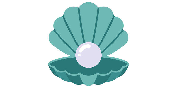Open teal clam shell icon with glowing pearl inside for marine themes and ocean life concept designs.