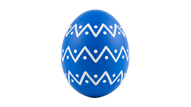 Blue easter egg with white zigzag pattern isolated on transparent background