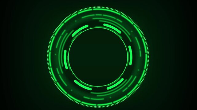 Circular HUD element animation glows with green arcs on dark. Radar coordinates guide circular HUD element animation. Surveillance tracking powers the HUD element animation.
