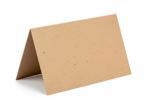 Folded beige textured cardboard display stand