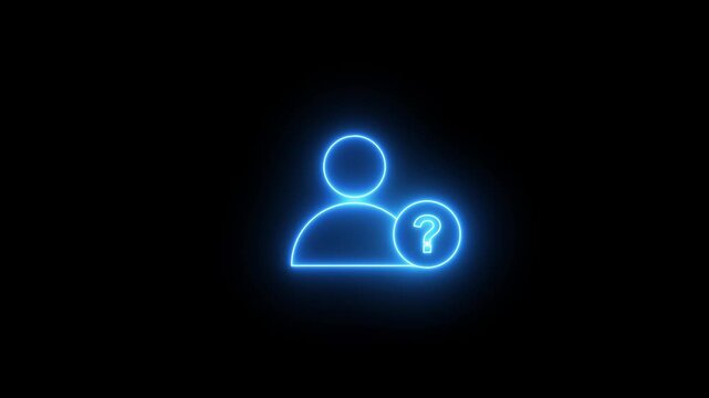 Neon user help icon with a glowing profile and question mark, representing user inquiry, help center, customer support, and assistance services.