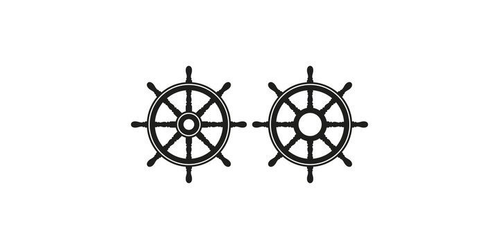 Ship wheel helm icons for nautical navigation and maritime industry design concepts.