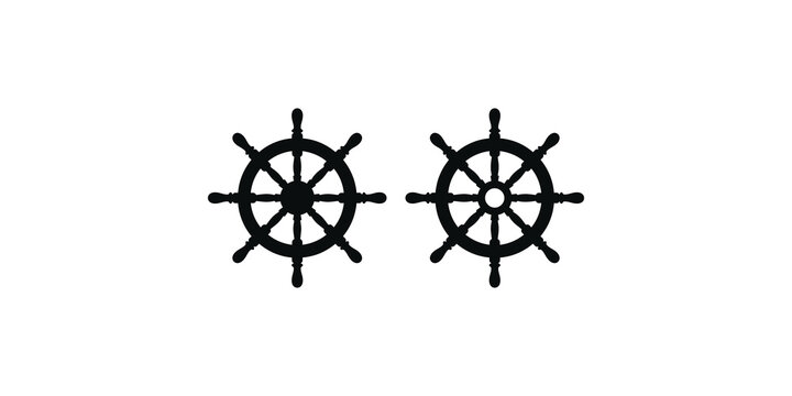 Two ship steering wheel icons isolated on transparent background for nautical maritime designs.