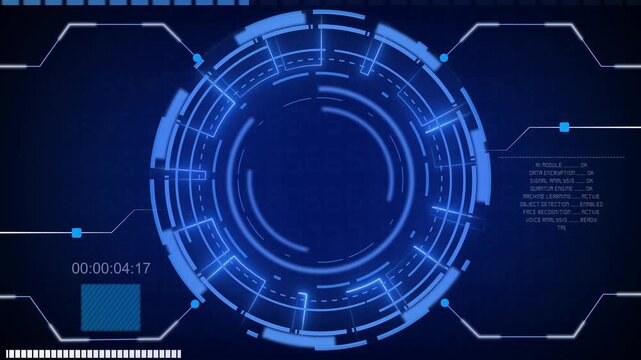 Sci-fi HUD display animation tracks timers and readouts. Telemetry operates across this sci-fi HUD display animation. Control room graphics power the HUD display animation.