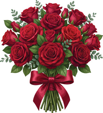 Red Rose Bouquet with Ribbon Vector Illustration for Romantic Celebration and Floral Design Projects