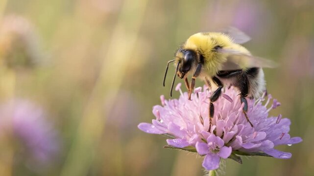 lemon cuckoo bumblebee close up at morning light in england wildflower meadow video