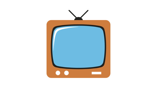 Old retro television set with rabbit ears antenna and a blue screen isolated on a solid white background.