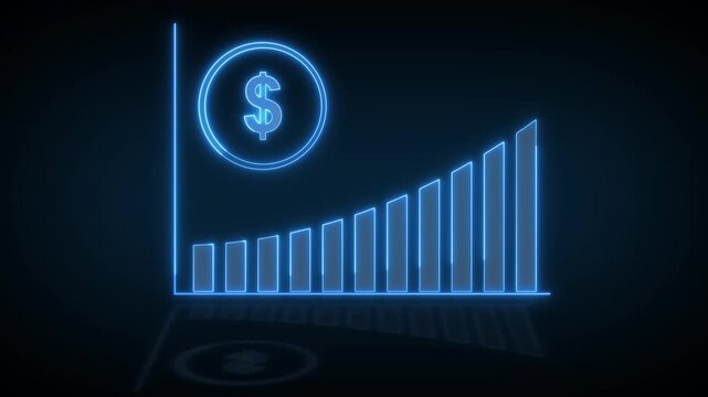 Upward trend graph animation displays a line and coin icon. Investment growth tracks on the trend graph animation. Revenue success drives this upward trend graph animation.