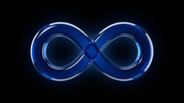 3d render of a glossy blue infinity symbol isolated on a black background, representing eternity, endless possibilities, and digital connection