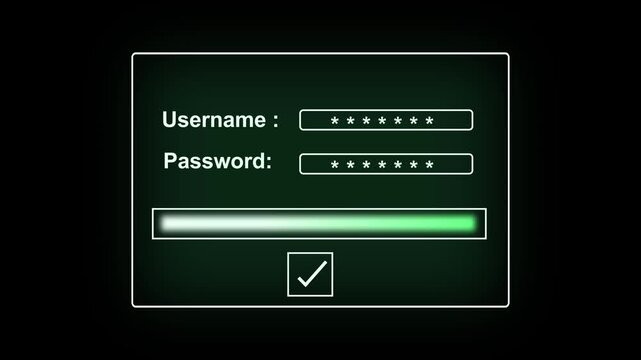 Login fields animation displays user and password bars. Access authorization clears through the login fields animation. Digital identity verification runs on this fields animation.