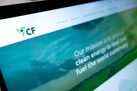 Mexico city, mexico, 10 20 2025: cf industries website showing mission and values on screen