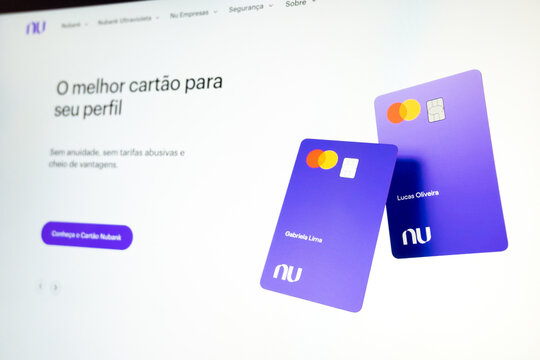 Mexico city, mexico, 10 27 2025: nubank credit card on website screen demonstrating fintech banking service