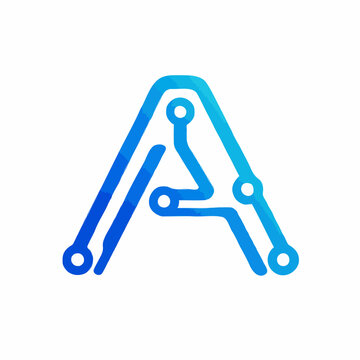 Minimal Monoline Letter A Circuit Logo For AI Tech Startup Branding