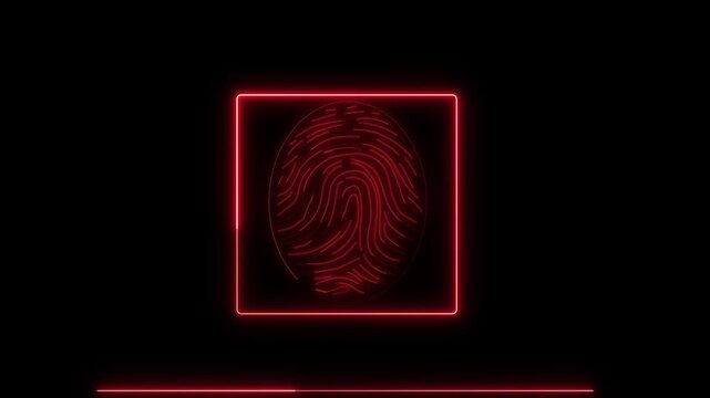 Fingerprint scan animation glows in red inside a square frame. Biometric access clears on the fingerprint scan animation. Cyber security clearance clears with this scan animation.
