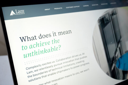 Mexico city, mexico, 11 23 2025: lam research company website appearing on laptop screen