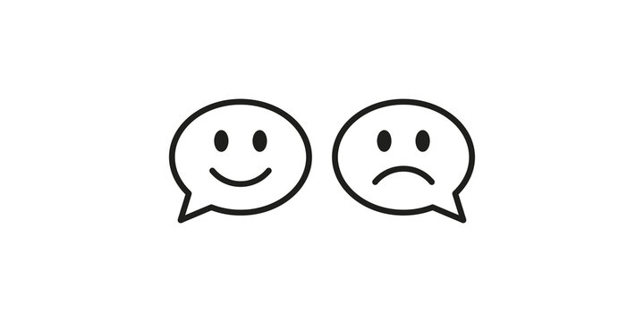 Smile and frown face speech bubbles for sentiment analysis and user feedback.