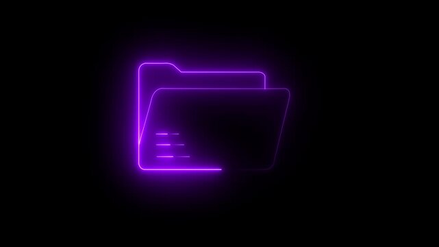 Neon purple glowing folder icon animation, digital file management concept, cyberpunk ui for tech projects