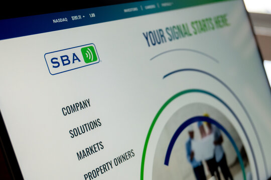 Mexico city, mexico, 12 11 2025: sba communications website displaying telecom and stock market information
