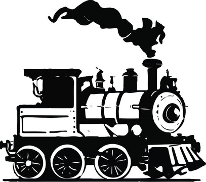 Vintage steam locomotive silhouette with billowing smoke isolated on white background train silhouette steam engine railway transport locomotive graphic