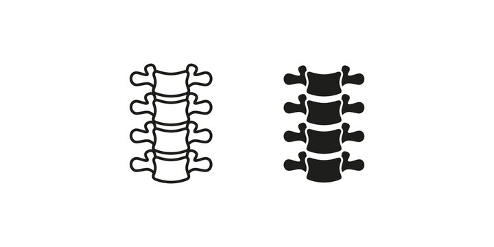 Set of black human spine vertebrae illustrations for medical diagnostic and orthopedic clinic health branding.