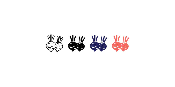 Set of four simple beetroot vector icons in varying color styles.