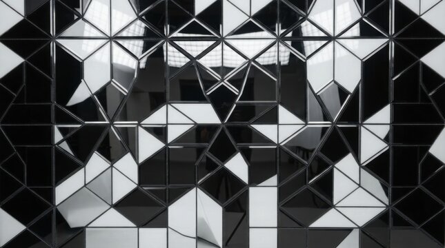 Abstract geometric pattern with black and white triangles and squares