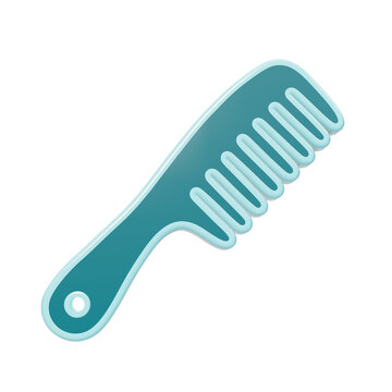 3D rendered icon of a teal plastic hair comb with a rounded handle and teeth, isolated against a solid black background, isometric view