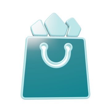 3D rendered icon of a teal shopping bag with light blue gift protruding from the isolated on a solid black background