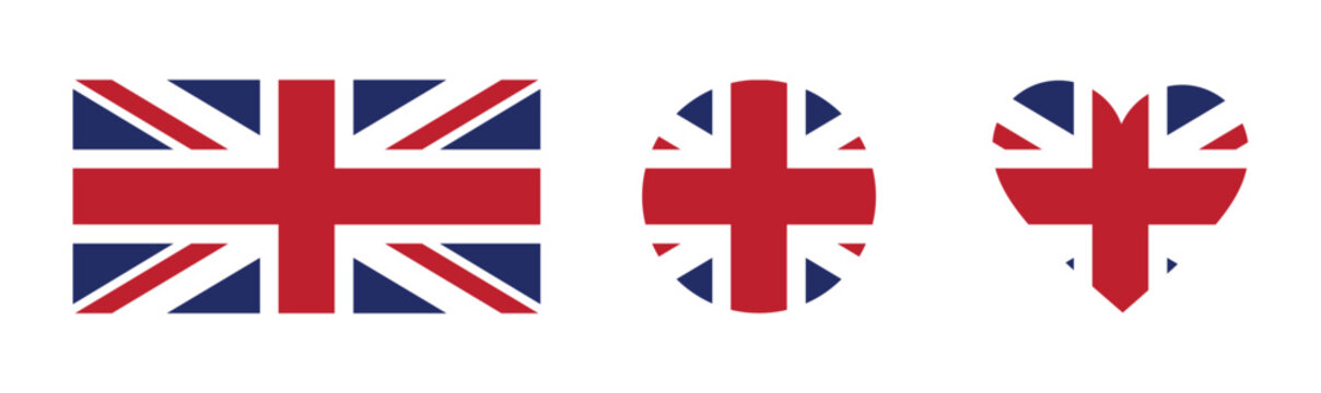 United Kingdom Flag Icon Set in Various Shapes