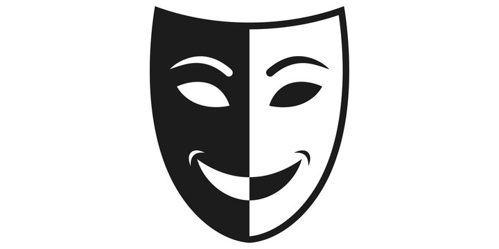 Dual face comedy tragedy theater mask icon with split personality design.