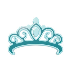 3D rendered tiara icon with light blue and teal gradient colors, featuring ornate swirling filigree patterns isolated on a solid black background © Trendy_Desing