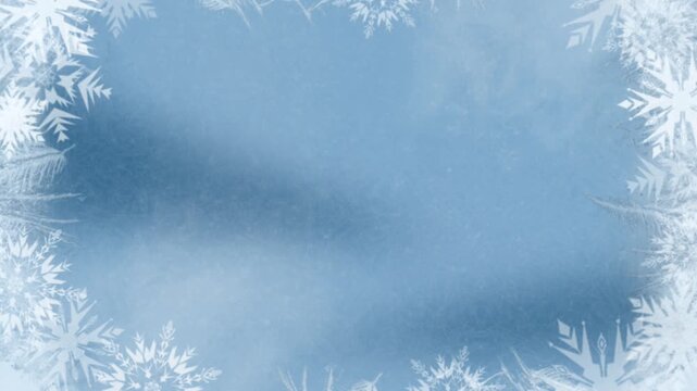 Beautiful winter snowflake frame on a blue background for Christmas and New Year design