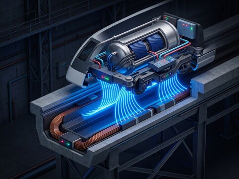 Hyperloop Pod Propulsion System With Glowing Blue Airflow
