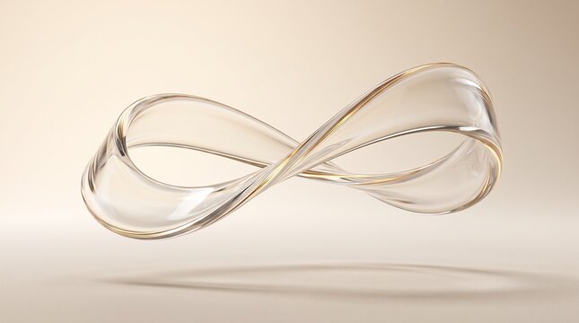 3D Glass Infinity Symbol Floating on Beige Background