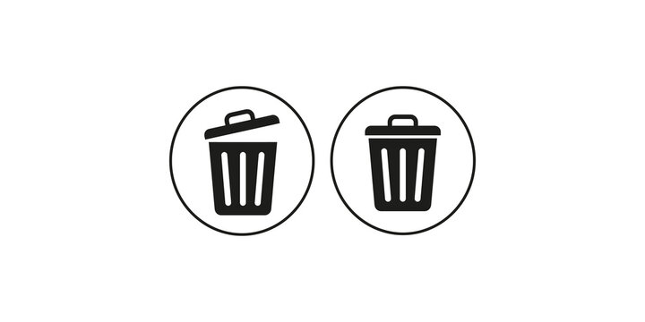 Two trash can line icons with circular outline for waste management and digital delete functions.
