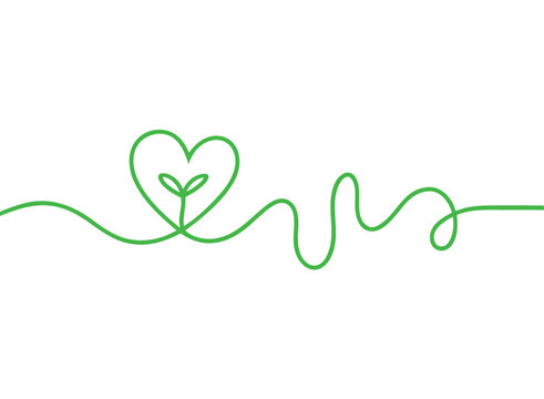 Eco Friendly Green Heart Plant Sprout Continuous in Line Art Vector Illustration