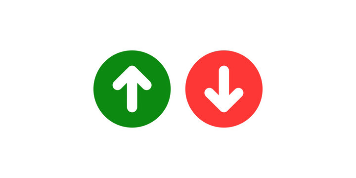 Up and down arrow buttons for navigation and ranking with circular background elements.