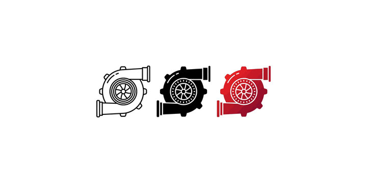 Turbocharger mechanical parts collection featuring black and red automotive engine icons.