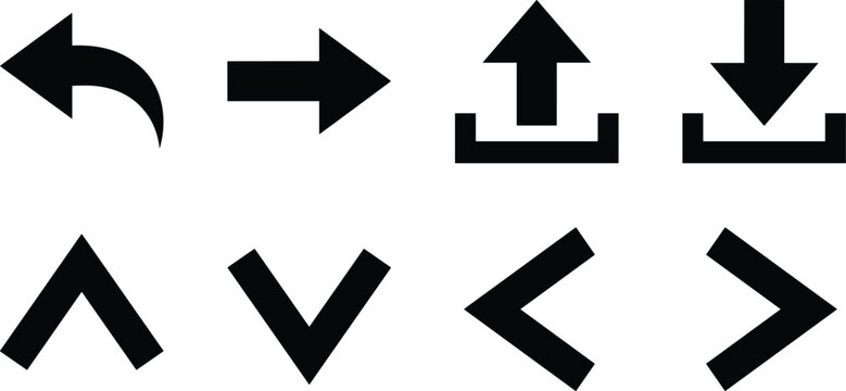 User Interface Arrow Icon Set Featuring Upload Download Undo Next and Chevron Symbols