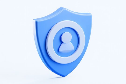 3D user privacy protection shield icon isolated on white background. Minimal matte claymorphism style profile account cyber security tech.