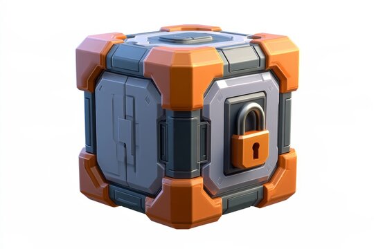 3D cyber security safe box with keys and lock combination dial isolated on white background. Minimal matte claymorphism cold storage asset.