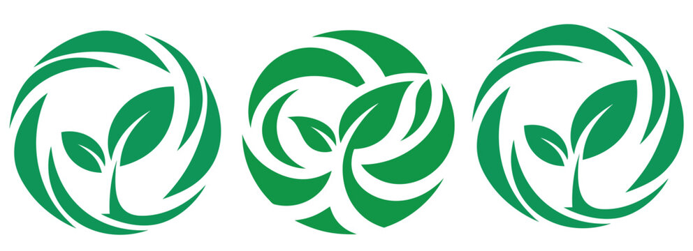 Eco Friendly Green Leaf Sprout Circular Logo Icon Set Vector Illustration